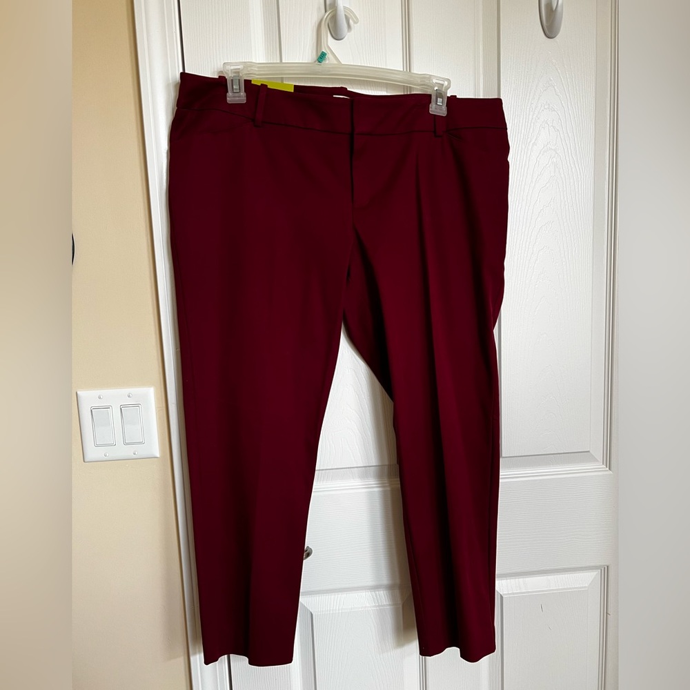 Burgundy Mid-rise, ankle length, classic straight leg pants. By Merona. Size 18